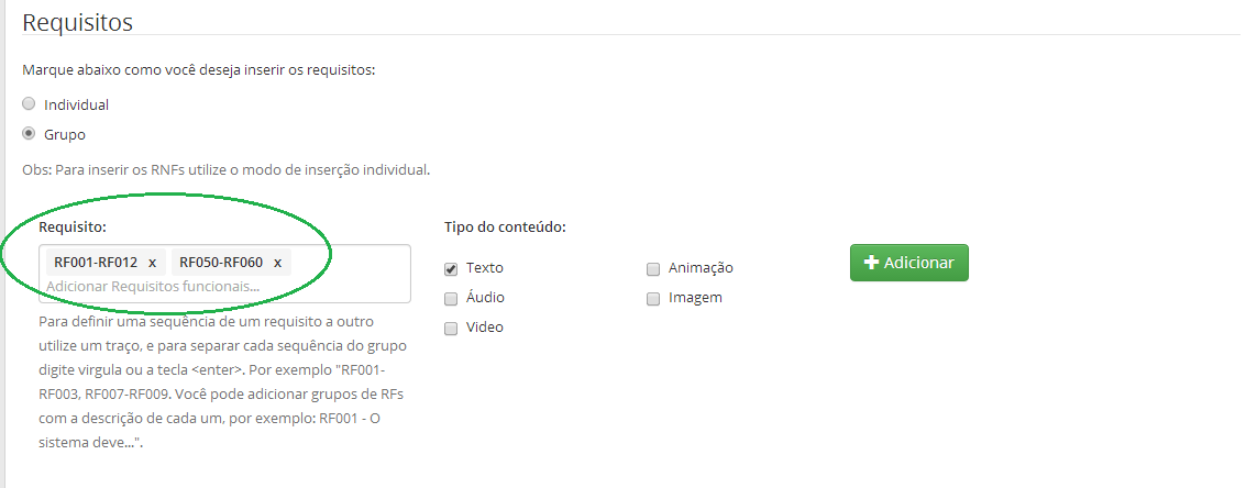 Grupo de requisitos (Imagem)
